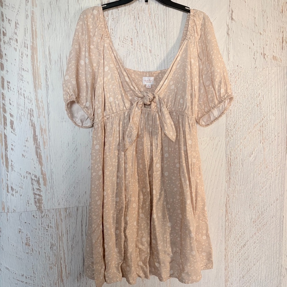 Beige Floral Tie-Front Dress